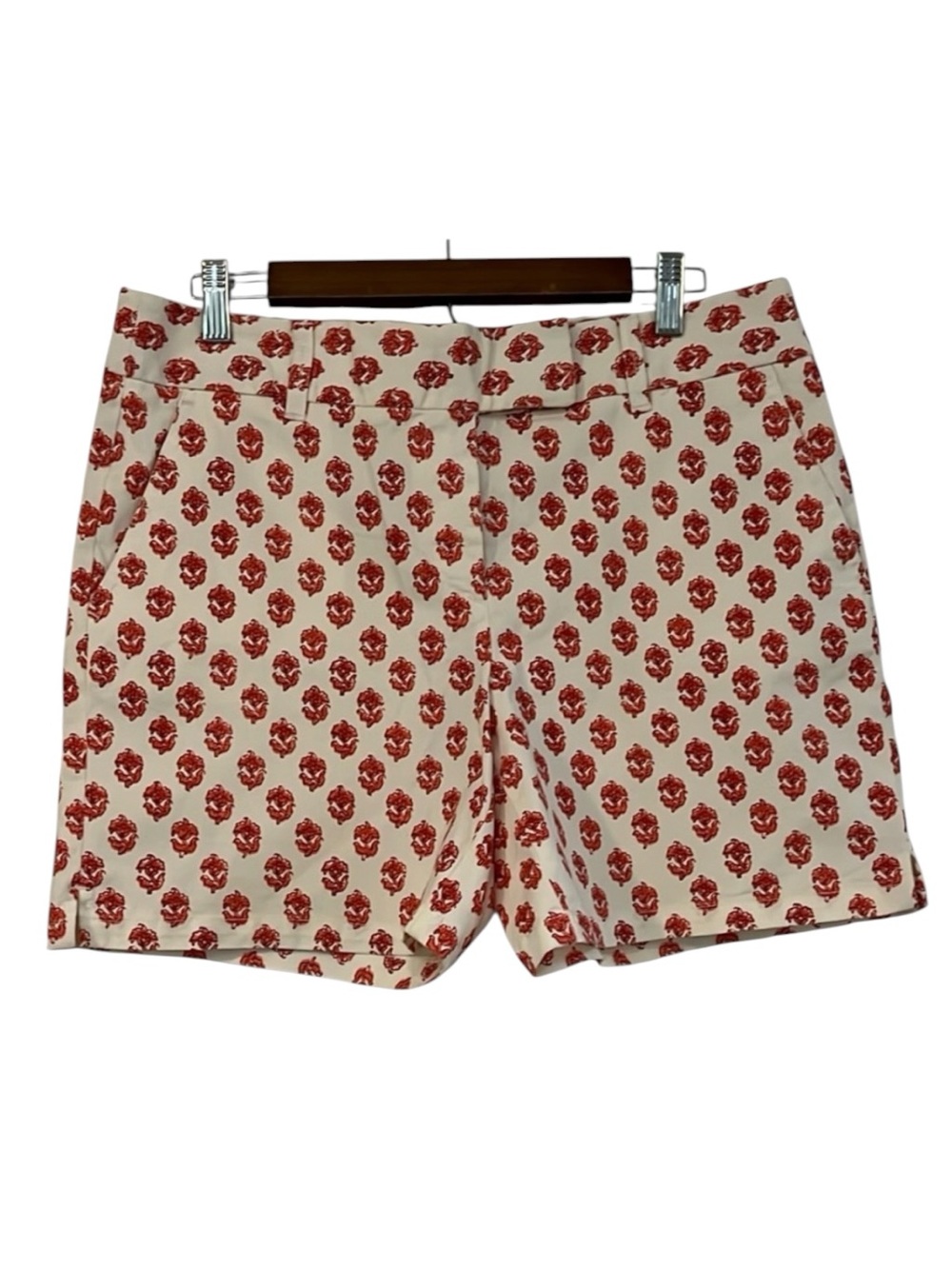 LOFT THE RIVIERA HIGH WAIST FLORAL PRINT SHORTS OFF WHITE REDDISH ORANGE SIZE 10
